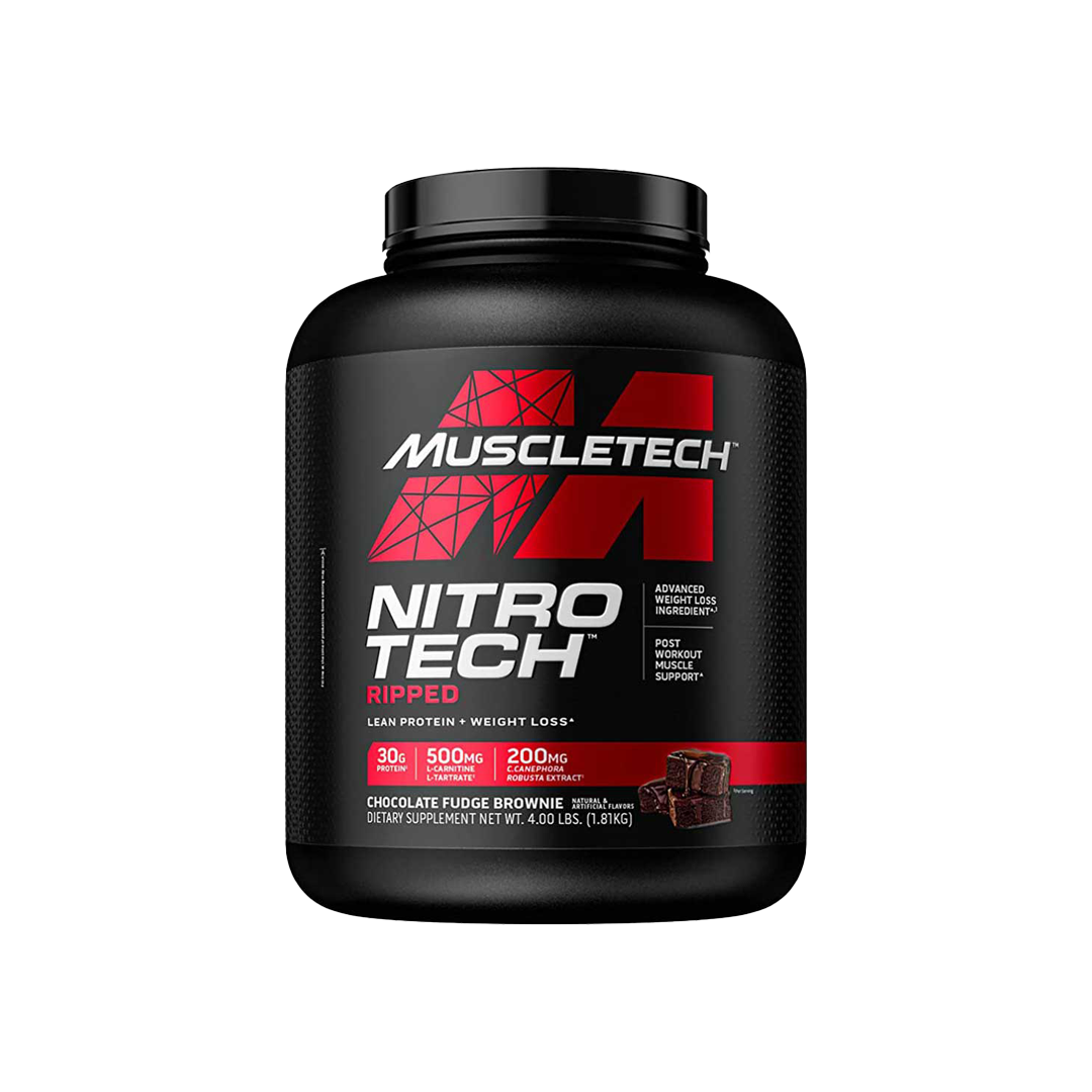 Muscletech Nitro Tech Ripped Lean Protein & Weight Loss, Chocolate Fudge Brownie, 4 LB - Alpha Supps