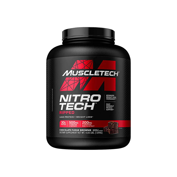 Muscletech Nitro Tech Ripped Lean Protein & Weight Loss, Chocolate Fudge Brownie, 4 LB - Alpha Supps